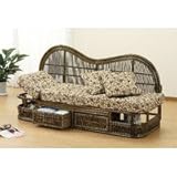 ラタン　籐　籐家具　カウチソファー 幅160cm  ダークブラウン　