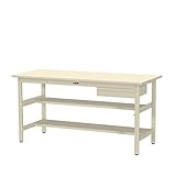 ワークテーブル300シリーズ H900固定式 中間棚・半面棚板・1段 深型W500mm キャビネット付 天板：アイボリー 本体・キャビネット：アイボリー 900×750 SWSH-975TS1-II+D1-IV