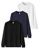 [SHOREKEEPER] 7.7オンス 長袖tシャツ メンズ 綿100% 肉厚生地 リブ袖口 1枚組 3枚組 ロングtシャツ 丸首 ゆったり ティーシャツ 無地 秋服 冬服 春服 (JP, アルファベット, 3XL, 商調3色(ブラック × ホワイト × ネイビー))