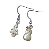 雪だるま & モミの木 夜光貝 ステンレス フック ピアス