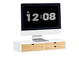 SoBuy pc モニター台 机上台 木製パソコン台 PC台 机上整理 幅60×奥行22×高さ11cm 引き出し付き 卓上 机上ラック 完成品 デスク上置棚 モニタースタンド 卓上ラック ディスプレイ台 PCスタンド (BBF11-WN)