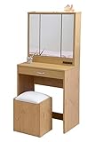 JKプラン 三面鏡 ドレッサー 幅60 隠し収納庫付 椅子 付き メイク ドレッサー 収納 メイク台 鏡台 3面鏡 化粧台 コンパクト 姫 コンセント付き ナチュラル TSFLL0061NA