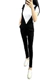 [RSWHYY] レディース サロペット オールインワン オーバーオール サスペンダー カジュアル 春秋 ロングパンツ Vネック スキニー 無地 つなぎ服 着痩せ シンプル ファッション ブラック M
