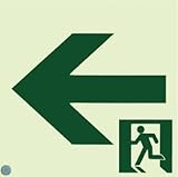 消防用設備等認定品　高輝度蓄光式誘導標識（壁用/ステッカータイプ） Ａ級品　ＡＳＮ９６２　左矢印　１２０ｍｍ角（通路誘導標識）