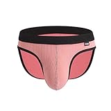 【MOMONGA】 メンズビキニ ビキニブリーフ ビキニパンツ ブリーフパンツ 無地 リブ素材 下着 男性用 紳士用 肌着 前閉じ J1-98 (L, ピンク)