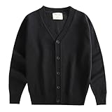 [Rolanko] スクールカーディガン キッズ 子供服 ニット セーター 男女兼用 無地 羽織 防寒 普段着 制服 ブラック 140