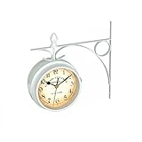 ガーデンクロック屋外防水、ヨーロピアンスタイルヴィンテージ錬鉄両面壁掛け時計防曇HDガラスレトロスタンド時計ミュートチップ付き、直径：5 "/12.7cm