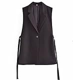 [PicoCharm] [ピコチャーム] ジレ ベスト 薄手 ノースリーブ 袖なし レディース ロングベスト コート Vネック アウター スーツ カジュアル 春 夏 秋 冬 (M)