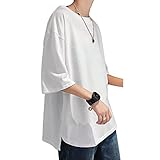 [Hiboss] tシャツ メンズ 半袖 大きいサイズ 7分袖 無地 ラウンドカット おしゃれ 夏服 メンズ tシャツ 白M