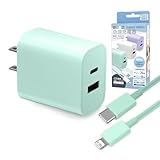 急速充電器 ライトニング iphone ケーブル付 PD 20W 充電器 2ポート type-c Android acアダプター USB 高速 スマホ カラフル おしゃれ (グリーン, AC充電器+タイプC to ライトニング)