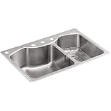 KOHLER K-3844-4-NA Octave 33" x 22" Top-Mount Large/Medium Double-Bowl Kitchen Sink with Four Faucet