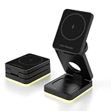 ワイヤレス充電器 3in1 急速充電 マグセーフ対応 iPhone マグネット式 スタンド 折りたたみ 15W AirPods AppleWatch 対応 HT552 スタンド 充電ステーション 置き型 置くだけ ライト付 持ち運び コンパクト ブラック