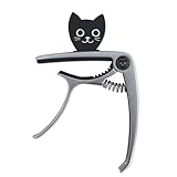 ネコ型ピック付き ギター カポ ピックホルダー機能 カポタスト アコギ エレキギター capo (Silver（シルバー）)
