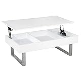 (OSJ) テーブル 昇降式テーブル センターテーブル ローテーブル リビングテーブル 高さ調節 内部大容量収納 木製 鏡面 高級感 モダン (ホワイト)