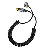 CY ストレッチ コイル状 USB-C USB4 ケーブル 20Gbps 100W 8K Type-C 逆角度オス - オス ケーブル 電源およびデータ ラップトップ キーボード タブレット用