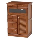 FAX台(電話台/ルーター収納) 木製 扉/引き出し/隠しキャスター/可動棚/鍵付き ブラウン