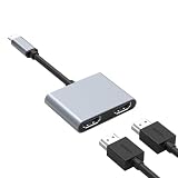 Conkoo USB Type-C HDMI 変換アダプタ 2-in-1 HDMI 二つ 2画面出力 HDMI 分配器 拡張モード ディスプレイポート HDMI 変換 Type-C デュアル HDMI 拡張 マルチディスプレイアダプタ Typec HDMI ハブ MacBook Pro/MacBook Air、Galaxy Tab、他のUSB C デバイス対応