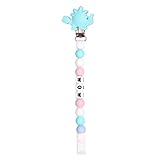 Kuke おしゃぶりホルダー　ビーズ歯固め　クリップ　無毒 ベビーカー お出かけ 落下防止 (ブルー)