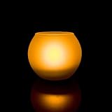 LEDキャンドル つや消し ガラス製グラス 丸型 【息を吹きかけて消灯機能付き】 癒しの雰囲気作りに最適のインテリアライト 商品保証有 / 日本語説明書付属