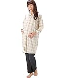 541743 Nishiki(ニシキ) 授乳口付 マタニティ パジャマ 長袖 レディース 秋 春 ソフトビエラ素材 綿100％ 産前 産後 授乳 前開き ウェスト調整付パンツ ギンガム柄 M~L 【ベ