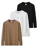 Sukinana 7.7oz tシャツ メンズ 長袖 綿100% 肉厚生地 1枚組 3枚組 ゆったり ロングtシャツ 無地 ティーシャツ 部屋着 ヘビーウェイト インナーシャツ 男女兼用 複数色選び 春秋冬 (JP, アルファベット, L, 自然3色(ブラック × ホワイト × カーキ))