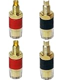 RoaRion スピーカーターミナル 4mm バナナプラグ対応 バインディングポスト（赤・黒ペア） 金メッキ オーディオ端子 4個セット