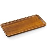 ISHU トレー お盆 木製 アカシア スリム ミニ長角膳 カフェトレイ 30.5×15.2×1.8cm おしぼりトレー 洗面所 トイレタンク 卓上 小物入れ 長方形 (ブラウン)