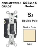 Leviton CSB2-15I 15 Amp, 120/277 Volt, Toggle Double-Pole AC Quiet Switch, Commercial Grade, Groundi