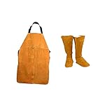 F Fityle 耐火性　 溶接保護スパッツ（1対）＆作業エプロン　やけど防止　牛革　フリーサイズ