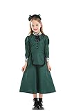 ハロウィン 衣装 洋館メイド 子供 ワンピース メイド服 女の子 緑 ロング 長袖 クラシック エプロン かわいい 大きいサイズ 吸血鬼メイド コスプレ コウモリ 神秘 ホラー 仮装 親子服 イベント パーティー (L)
