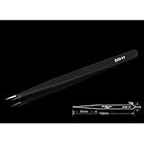 RaiFu ピンセット 精密 ESD 安全 ステンレス 防磁 静電気防止 工業用 指向 肘曲がり ストレートピンセット ツイーザー エクステツイーザー （電解防錆黒色皮膜） 極細 黒 ESD-11