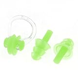 uxcell 耳栓+ノーズクリップ　アダルト用　水泳　プール　サーフィン　中耳炎　予防に　グラスグリーン