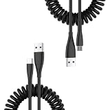 USB C 伸縮 ケーブル Type-C 3A急速充電 USB-C コイル型 高耐久性 データ転送 ブラック 90度曲げ QC3.0 タイプC PU素材 0.5Mから1.5Mまで USB2.0データ転送 コイル状
