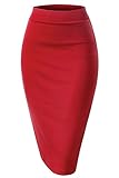 Women Elastic Waist Band Stretchy Fabric Pencil Skirt (Medium Banded_Red) [並行輸入品]