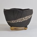信楽焼 黒泥三足 山野草鉢 4号 幅11.5cm×高さ8cm
