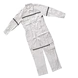 P Prettyia 修理作業員　消防　警備　セーフティスーツ　作業着　一体式　反射テープ付き　防護服　安全　ホワイト - S