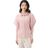 [ファッションイッセイミヤケ] レディース トップス 7分袖 無地 夏 Tシャツ プリーツ ワンサイズ ゆったりと快適 きれいめ シンプル Vネック dfazlan