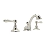 Rohl A1408LMPN-2 C-Spout Widespread Bathroom Sink Faucet with Metal Lever Handles, Polished Nickel [