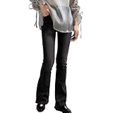 [Teddy] デニムパンツ レディース ストリート フレア ジーパン ストレッチ 薄手 ハイウエスト 春夏秋 pants459 (XL, ダークグレー)