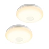 C-J-W LEDセンサー ライト 小型 マイクロ波センサー付 LEDシーリングライト 4畳 照明器具 廊下灯 玄関灯 10W消費電力 60W相当 1100lm 天井照明 取付簡単 電球色 2個セット 日本語説明書 適格請求書の発行対象