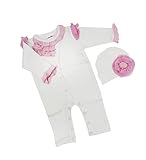 ベビーガールズコットンフリルロンパースと帽子長袖スナップon one piece Footie US サイズ: S カラー: ホワイト