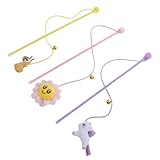 HAPINARY 3個 猫のティーザー じゃれ猫 キャティーマン ペットのおもちゃ 天然鳥の羽棒鈴付き じゃれ猫ブンブントンボ 猫のおもちゃ 猫のお好みじゃらし ねこティーザースティック し