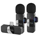 BOYA ワイヤレス ラベリアマイク、iPhone iPad ANDROID Phone 全指向性、外付けミニラペル、Lightning USB-Cマイク (黒, USB-C(TX+TX+RX))