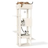 [CozyMeow] キャットタワー スリム 据え置き ハンモック キャットハウス 大型猫用 つめとぎ 猫 キャットウォーク 爪とぎ 多頭飼い 人気 猫タワー キャットステップ おしゃれ かわいい ねこ キャット タワー 高い安定性 運動不足解消 高さ約150cm 日本語説明書付き (ベージュ, 1
