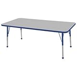 ECR4Kids 24" x 60" Rectangular Activity Table, Toddler Legs w/ Ball Glides (Gray Top/Blue Edge) [並行輸
