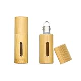 KENASTA ロールオンボトル アトマイザー 2個セット 5ml/10ml 遮光瓶 木製 アロマ保存容器 木目 ガラスボトル 詰替え用 エッセンシャルオイル 香水用 持ち運びやすい 漏れない ロールオン瓶 (木製ボトル*5ml)
