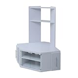 JKプラン コーナーテレビ台 スライド収納庫付き テレビ上ラック付き 高さ40cm (36インチ対応) ホワイト SGT-0105-WH