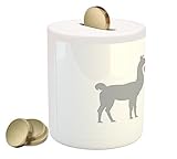Llama Piggy Bank by Ambesonne、2つ動物in Love with a Heart間them Llove Quote Greyscale動物、印刷セラミックコイン銀行お金ボッ