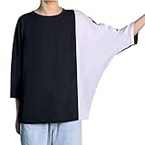 [KOTRBOY] Tシャツ メンズ 七分袖 大きいサイズ 夏服 綿 100 トップス カジュアル ロングTシャツ カットソー メンズ blackwhite-L