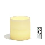 ダブルLEDフラットトップアイボリーワックスPillar Candle、電池&リモート含ま 6 Inch LC003814